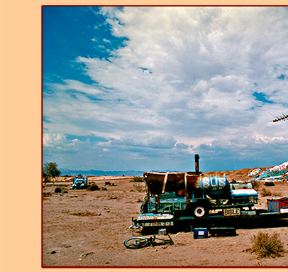 <Leonard Knight's Salvation Mountain, panorama photo by Wolf Peter Weber.>